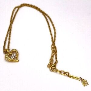 Vintage Nina Ricci Gold Tone NR Heart Pendant Necklace Designer Jewelry